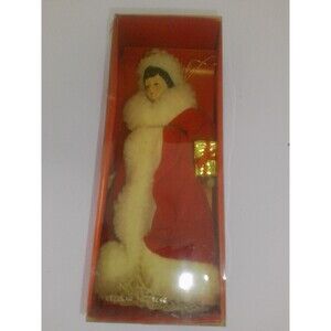 Vintage 1970s Sears Christmas Porcelain Doll Red Velvet Coat Ornament 8"